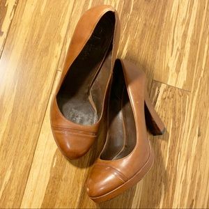 Genuine leather brown platform heels